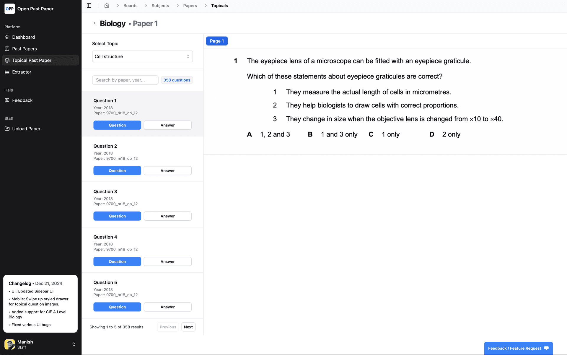 Sidebar Update + Support for CIE A Level Biology