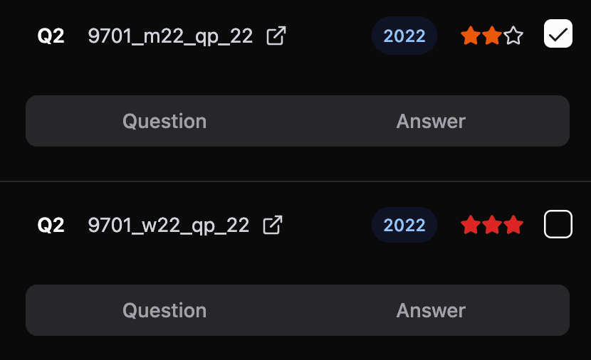 Selecting questions from the topical past paper explorer